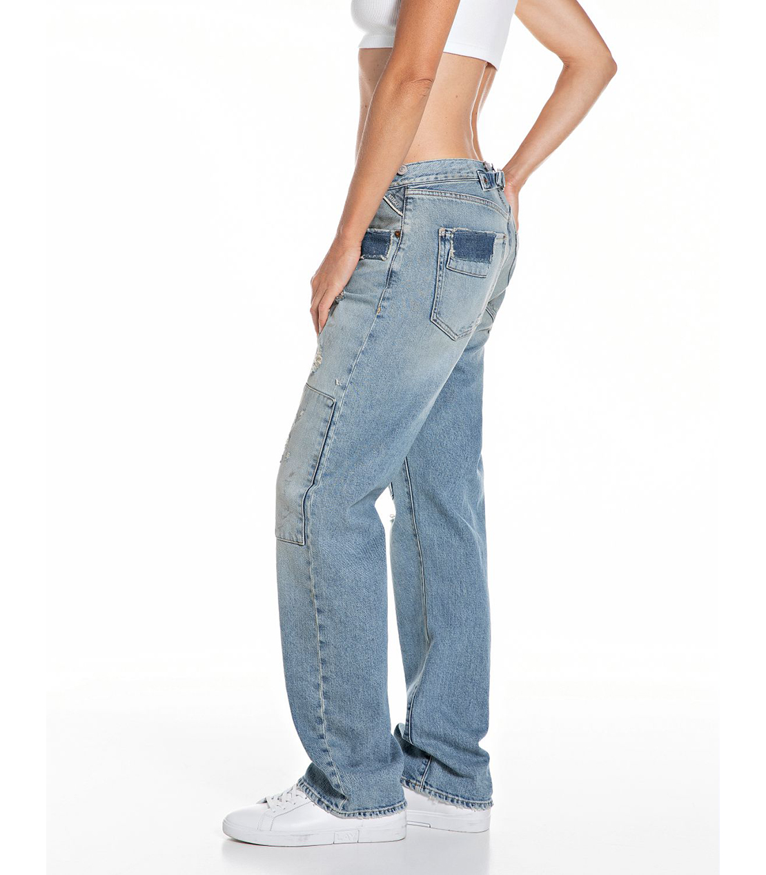 リラックスストレートHALIA ブロークンリペアデニム 詳細画像 ライトブルー 3